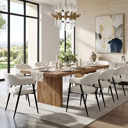 HNY Modern Dining Room Arm Chairs Set of 6, Faux Sherpa Boucle Upholstered Ba...