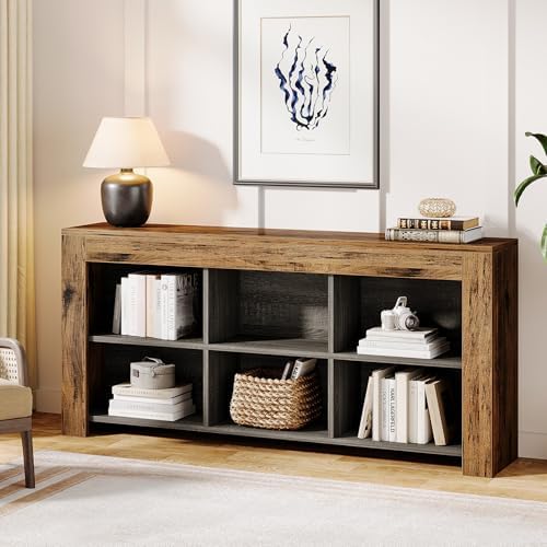 Tribesigns Horizontal Bookcase, Industrial 6 Cubes Storage Organizer Long Boo...