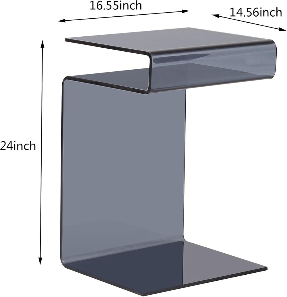 Glass Nightstand End Table, Modern S-Shape Bedside Table for Bedroom, Small G...