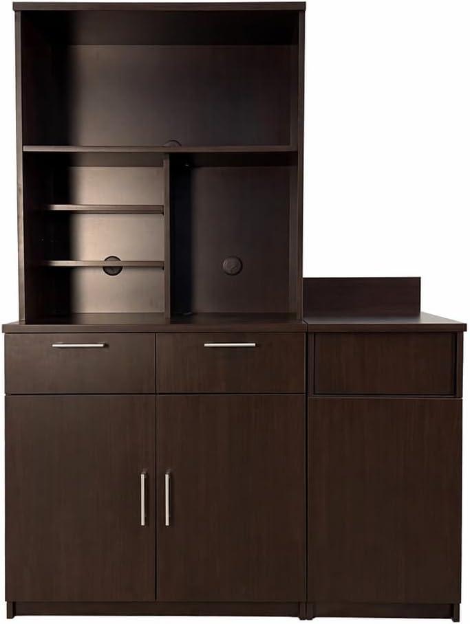 BREAKtime Compact Hutch Cabinet with Door Storage, Microwave Space and Trash ...