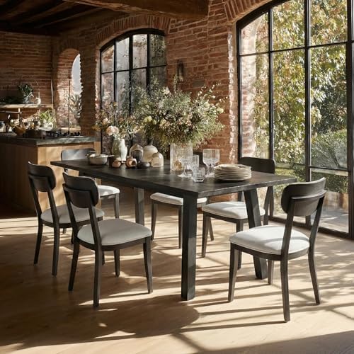 COLAMY Solid Wood Dining Chairs Set of 6, Mid Century Modern Upholstered Kitc...
