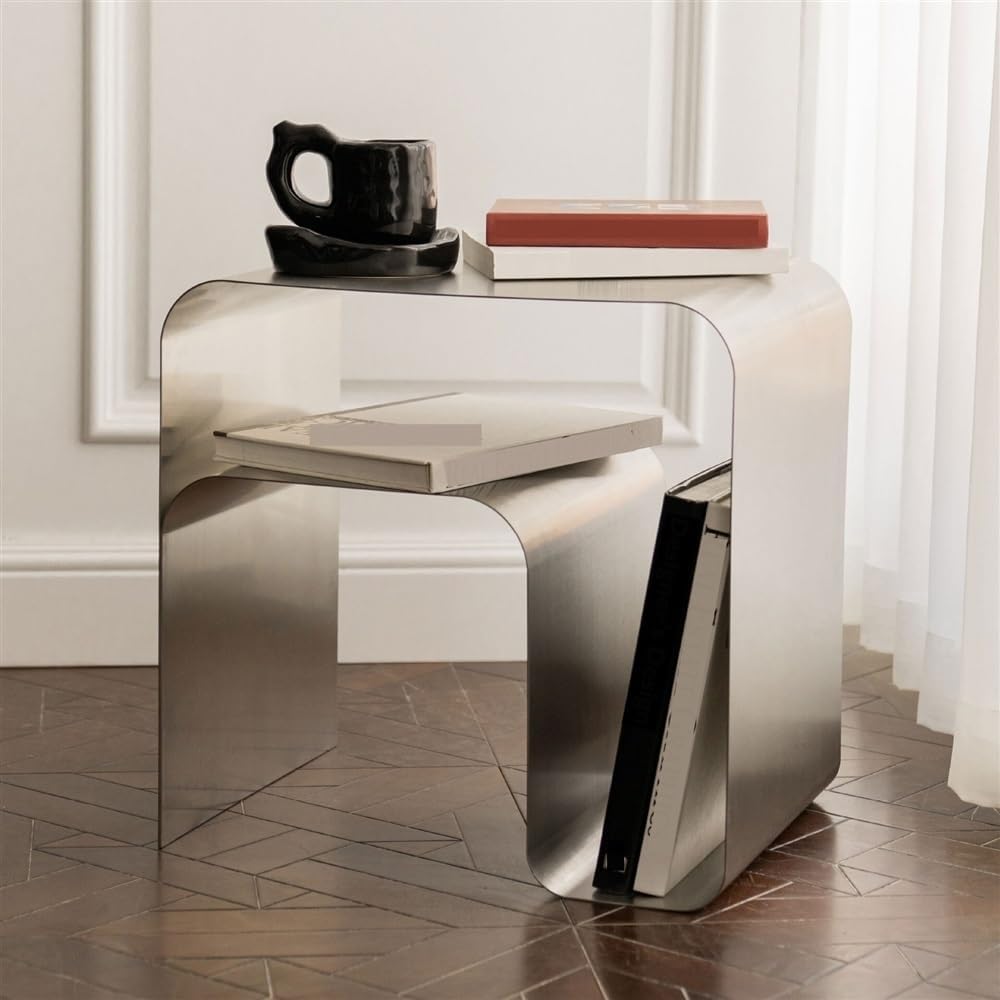Modern Stainless Steel Night Stand, Side Table with Storage Shelf, Small End ...