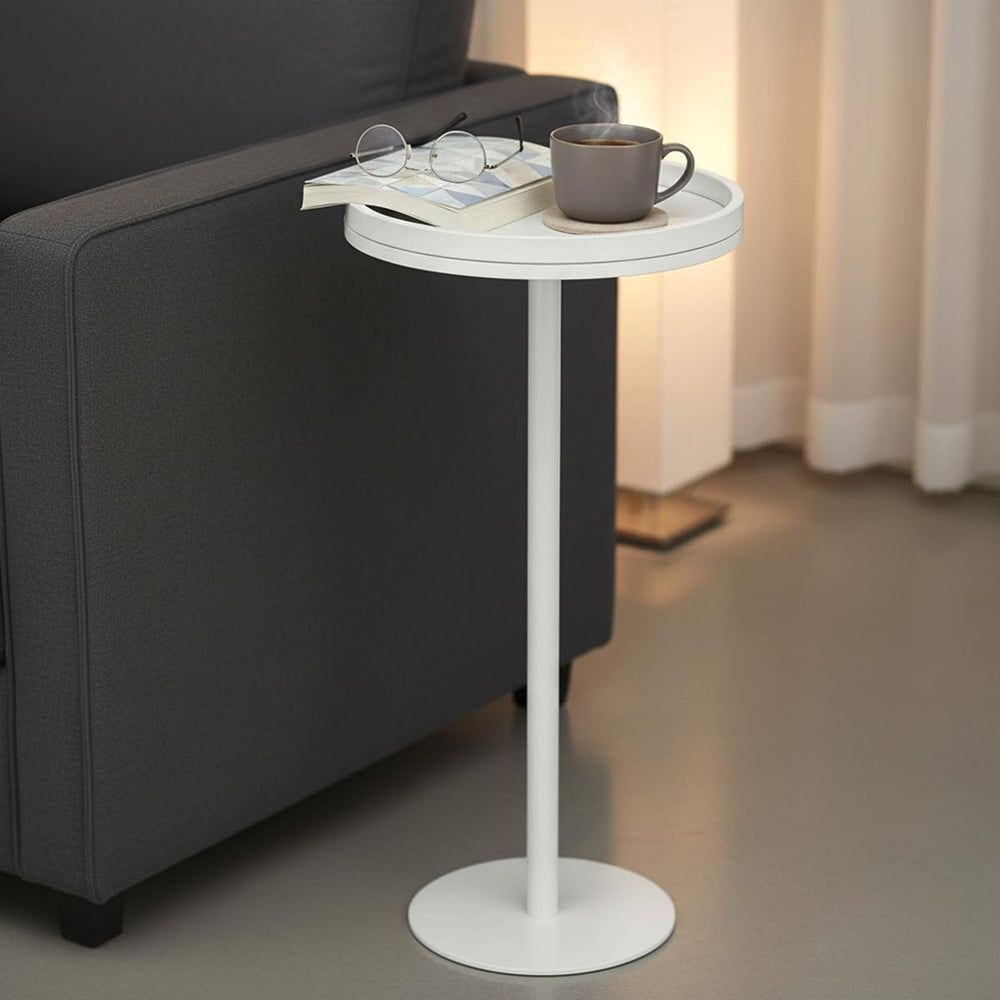 White Martini Table, Modern Small Round Side Table, Minimalist Metal & Wo...
