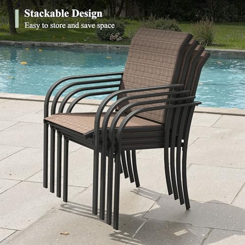 3 Pieces Outdoor Dining Set, Stackable Textilene Paito Chairs & 27.5&quot...