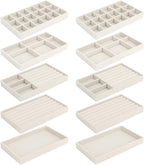 10 Pack Jewelry Organizer Tray Drawer Inserts Stackable Velvet Liner Dividers Customizable Jewellery Box Foam Ring Earring Holder Necklace Bracelet Storage Display Dish Flat in Dresser Vanity