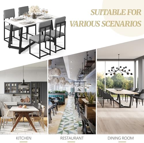 5-Piece Dining Table Set for 4, Faux Marble 47.24" Kitchen Table with 4 ...