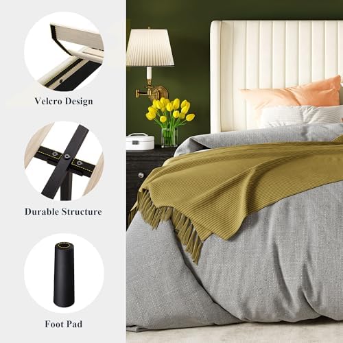 Allewie Queen Size Velvet Bed Frame/Vertical Channel Tufted Wingback Headboar...