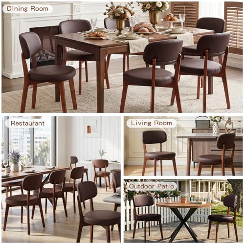Furniliving Oak Wooden Dining Chairs Set of 4, Mid-Century Modern Leather Uph...