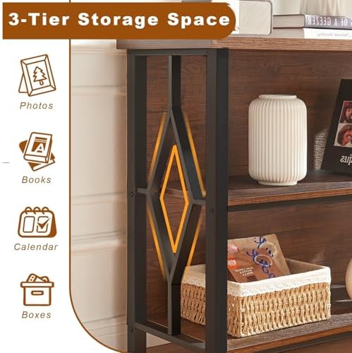 HOMISSUE Bookshelf, 3-Tier Rustic Short Bookshelf, Industrial Shelf Bookcase ...