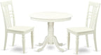 East West Furniture ANLG3-LWH-W 3 Piece Dining Table Set for Small Spaces Contains a Round Kitchen Table with Pedestal and 2 Dining Chairs, 36x36 Inch, Linen White
