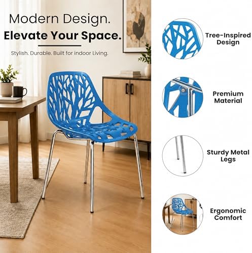 LeisureMod Asbury Modern Dining Chair, Blue, Polypropylene Seat | Chrome Legs...