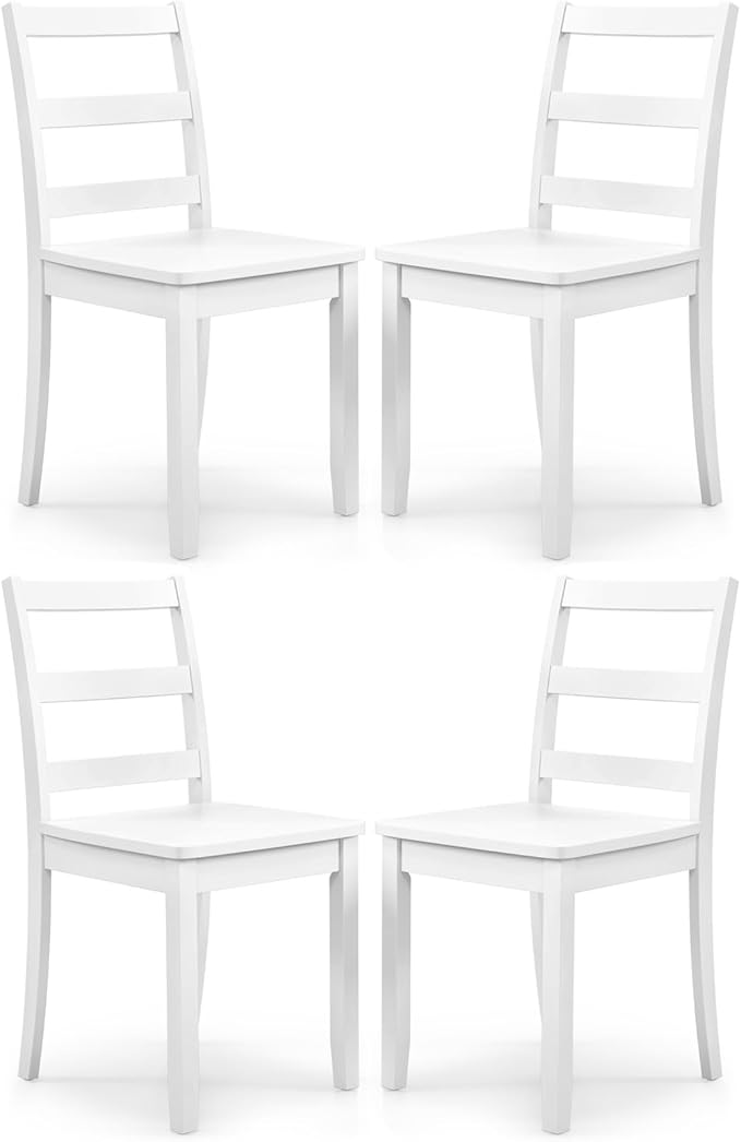 COSTWAY Wooden Dining Chairs Set of 4, Mid-Century Modern Armless Kitchen Side Chairs with Curved Backrest and Rubber Wood Legs for Home Dining Room, Kitchen, Restaurant (White)