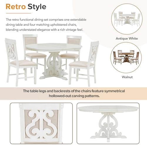 Extendable Dining Table Set for 4-6, Farmhouse Kitchen Table Set with Extenda...