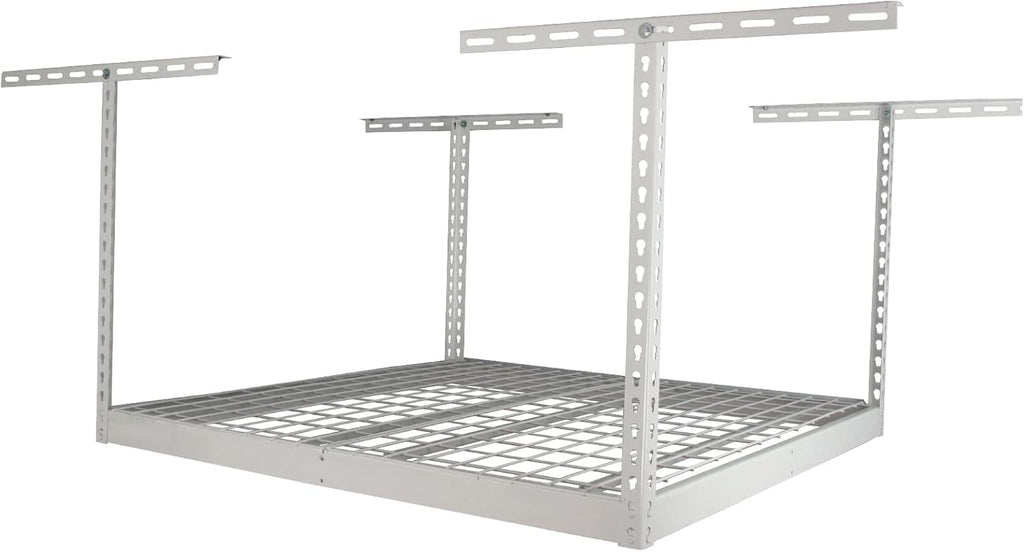 SafeRacks Overhead Garage Storage Rack - Heavy Duty Racks for Garage with 250 lb Capacity, Easy Garage Shelving, Adjustable Storage Rack, Ceiling Mount Storage Shelves 4x4 White (24"-45")