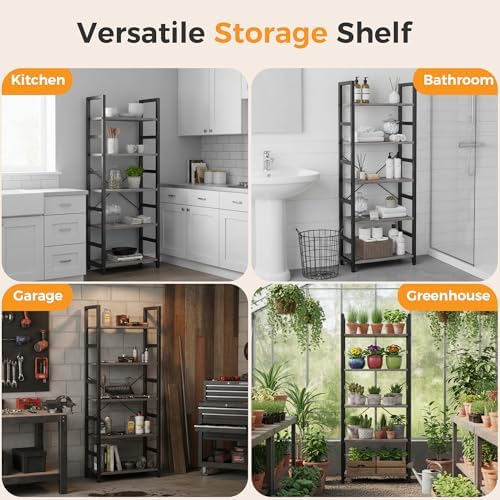 DUMOS 5-Tier Bookshelf, Modern Tall Bookcase Book Shelf Storage Organizer
