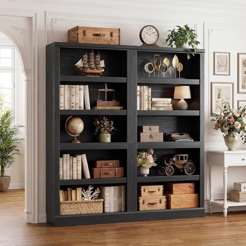 Unikito 71" Tall Bookshelf with Doors and Adjustable Shelves, Black