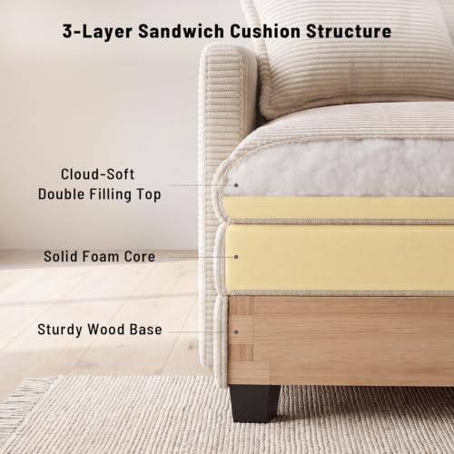 Amsleekey 111.5" U Shaped Modular Sectional Sofa, Beige Corduroy | Cloud...