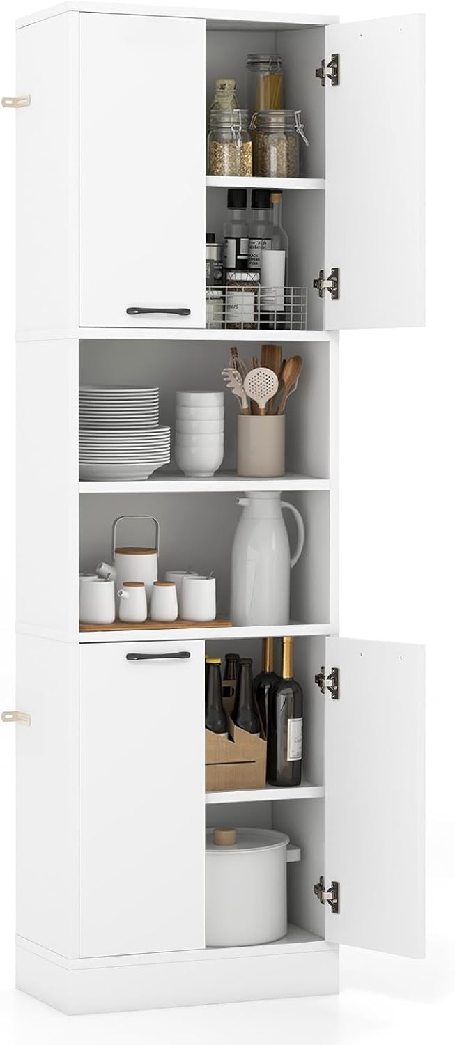 Kitchen Pantry Cabinet, Dining Room Cupboard with 4 Doors & 2 Open Counte...