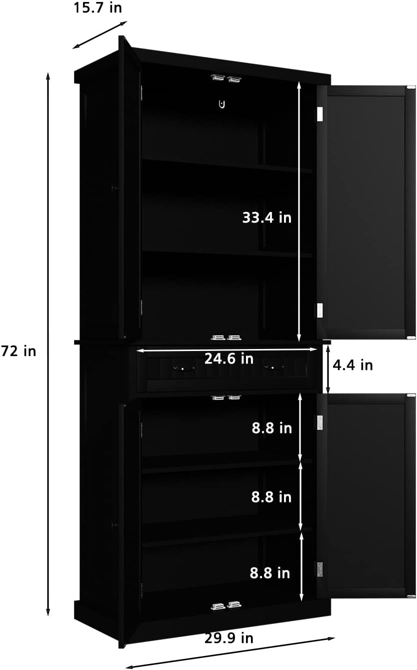 HLR 72" Kitchen Pantry Storage Cabinet, Freestanding Larder Cupboard wit...
