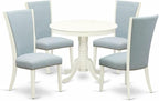 East West Furniture ANVE5-LWH-15 5 Piece Dining Room Furniture Set Includes a Round Kitchen Table with Pedestal and 4 Baby Blue Linen Fabric Parson Dining Chairs, 36x36 Inch, Linen White