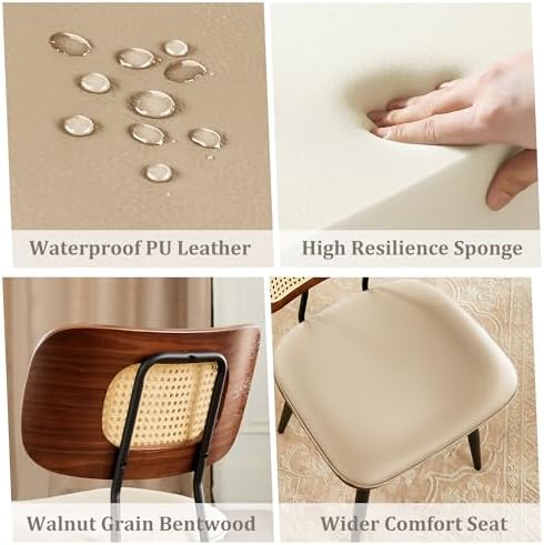 Swivel Dining Chairs with Rattan Back, Rattan Leather Dining Chairs with Swiv...