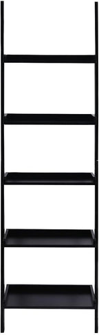 Tangkula Ladder Bookcase 5-Tier Wood Leaning Shelf Wall Plant Stand for Home Office Modern Flower Book Display Shelf Storage Rack Stable A-Frame Wooden Ladder Shelf (Black)