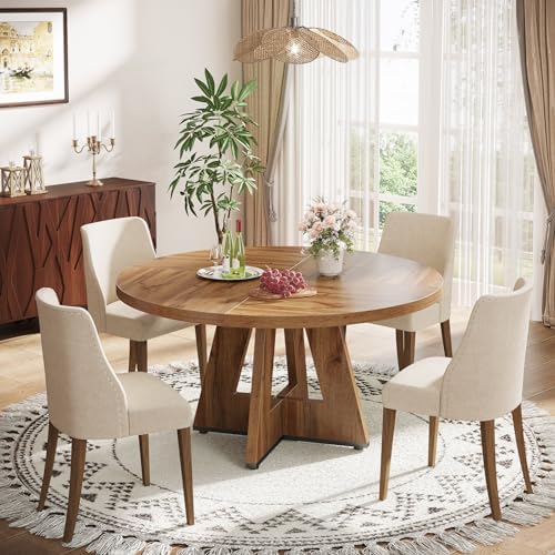 Tribesigns Farmhouse Dining Table, 47 Inch Round Dinner Table for 4, Rustic R...