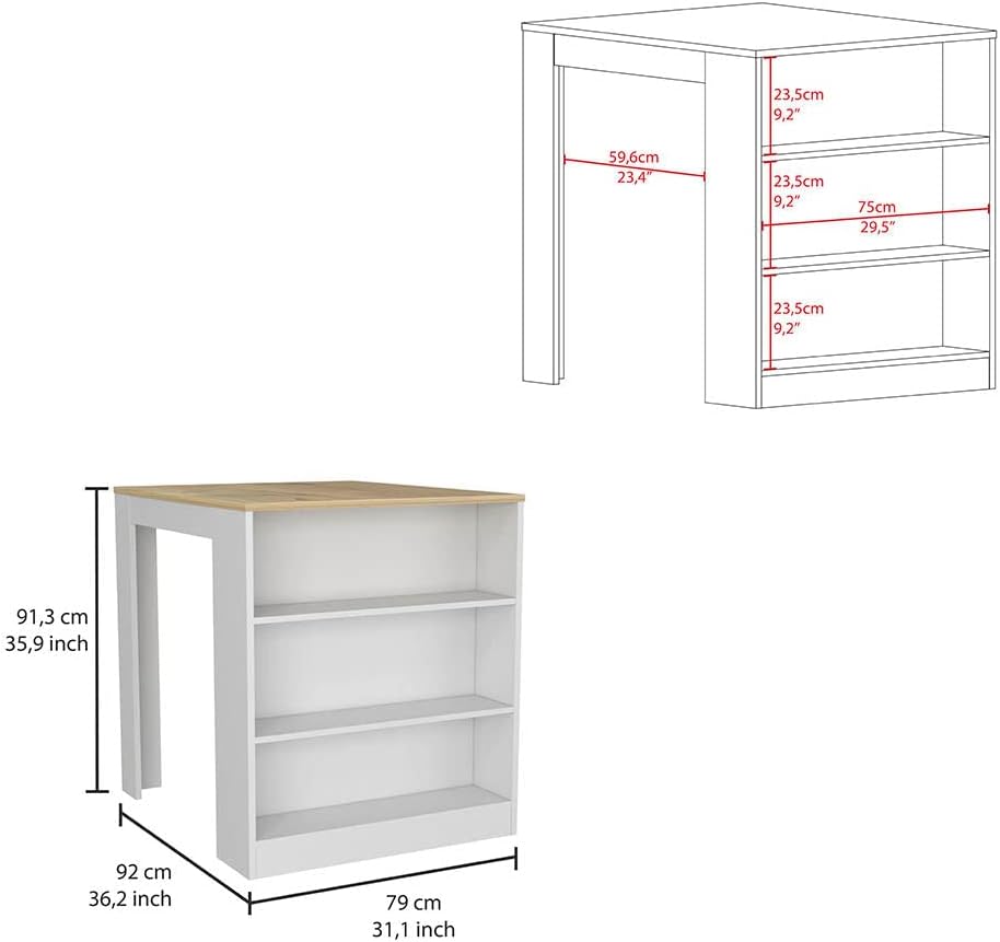Contemporary Kitchen Island + Pantry Cabinet Combo, Kitchen Storage, White an...