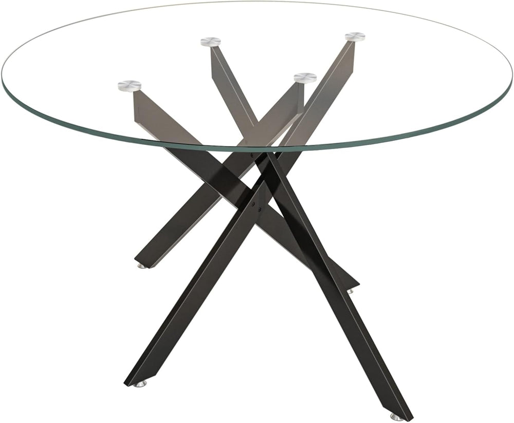 HomVent 47-inch Round Glass Dining Table for 4, Round Glass Kitchen Table wit...