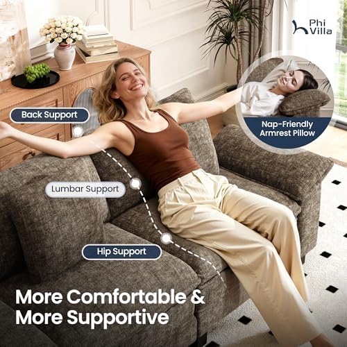 PHI VILLA Modular Sofa 5-Seat U Shaped Cloud Couch Sectional with Ottoman