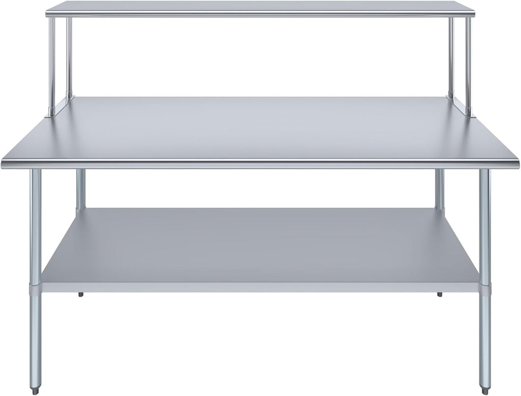 Stainless Steel Work Table with Wide Single Tier Overshelf | Metal Kitchen Prep Table & Shelving Combo (30" x 72" Work Table + 12" Overshelf)