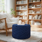 Round Ottoman Pouf, All-in-One Foam Filling Foot Rest 20x14In Navy | Stuffed Floor Pouf,Ottoman Foot Stool for Couch,Stuffed Pouf,Boho Floor Seating,Bean Bag Ottoman for Living Room Bedroom Dorm