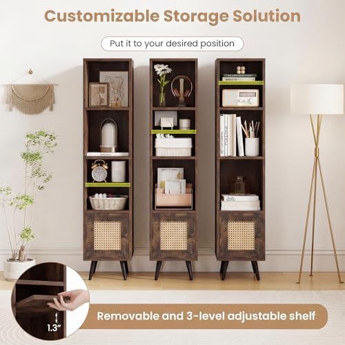 Giantex 6-Tier Tall Narrow Bookcase, 54 Inches Slim Storage Cabinet with Adju...