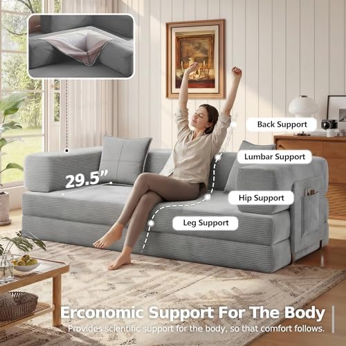 MoonSpeak 78.8'' Futon Sofa Bed, Couches for Living Room | Corduroy C...