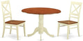 East West Furniture DLQU3-BMK-W 3 Piece Dining Room Furniture Set Contains a Round Kitchen Table with Dropleaf and 2 Dining Chairs, 42x42 Inch, Buttermilk & Cherry