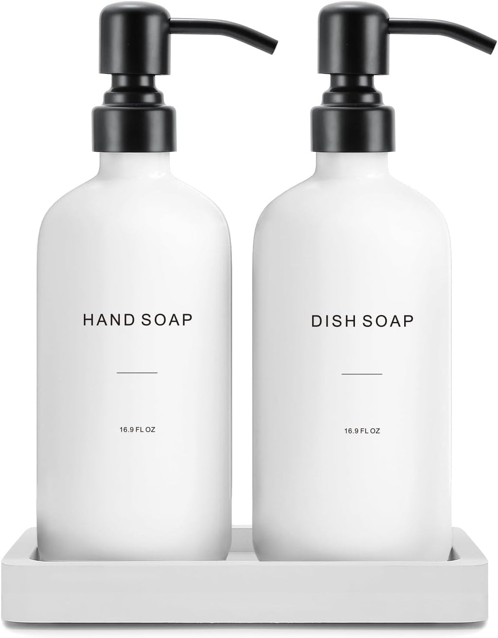 Kitchen Soap Dispenser Set, White Soap Dispenser with Black Stainless Steel Pump, Perfect for Modern Kitchen Decor. (White)