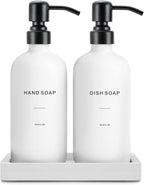 Kitchen Soap Dispenser Set, White Soap Dispenser with Black Stainless Steel Pump, Perfect for Modern Kitchen Decor. (White)