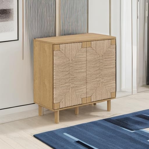 Nathan James Beacon Accent Buffet Sideboard Cabinet, Natural Light Wood Stora...