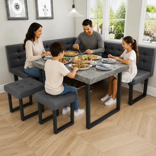 XIAO WEI 72" Corner Dining Table Set for Small Spaces, Modern Grey