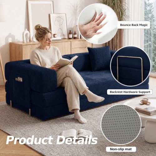 79" Convertible Futon Sofa Bed, Floor Couch for Living Room | 5-in-1 Cor...