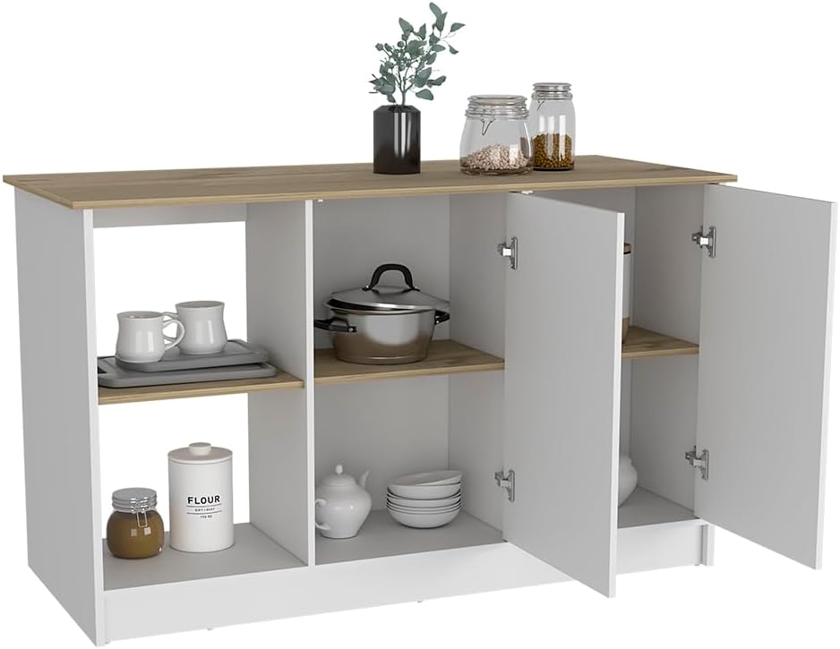 Kitchen Island with Four Open Shelves and Two Cabinets | Multicolor design wi...