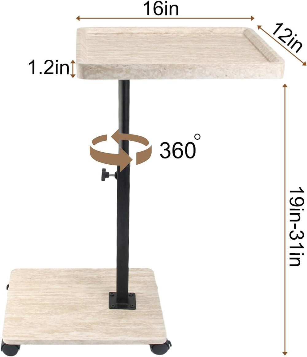 Simcat Adjustable Height C Shaped End Table, 360° Swivel Side Table TV Tray f...