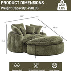 54'' Oversized Round Bean Bag Chaise Lounge Barrel Chair with Movable Ottoman, Fluffy Cloud Couch Boneless Round Sofa Chair for Living Room, Bedroom, Apartment, Green