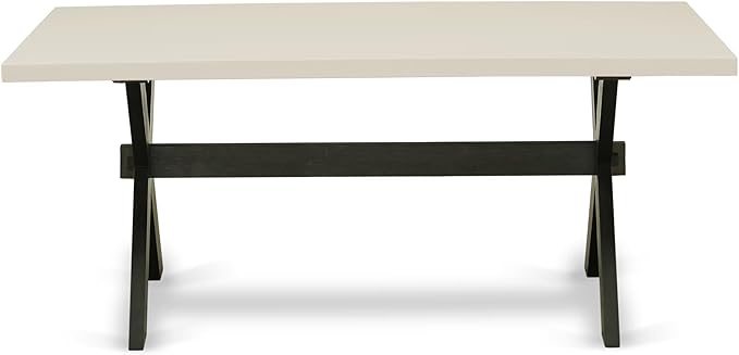 East West Furniture X627EL121-7 7 Piece Dining Room Table Set Consist of a Rectangle Kitchen Table with X-Legs and 6 Blue Linen Fabric Parson Dining Chairs, 40x72 Inch, Multi-Color