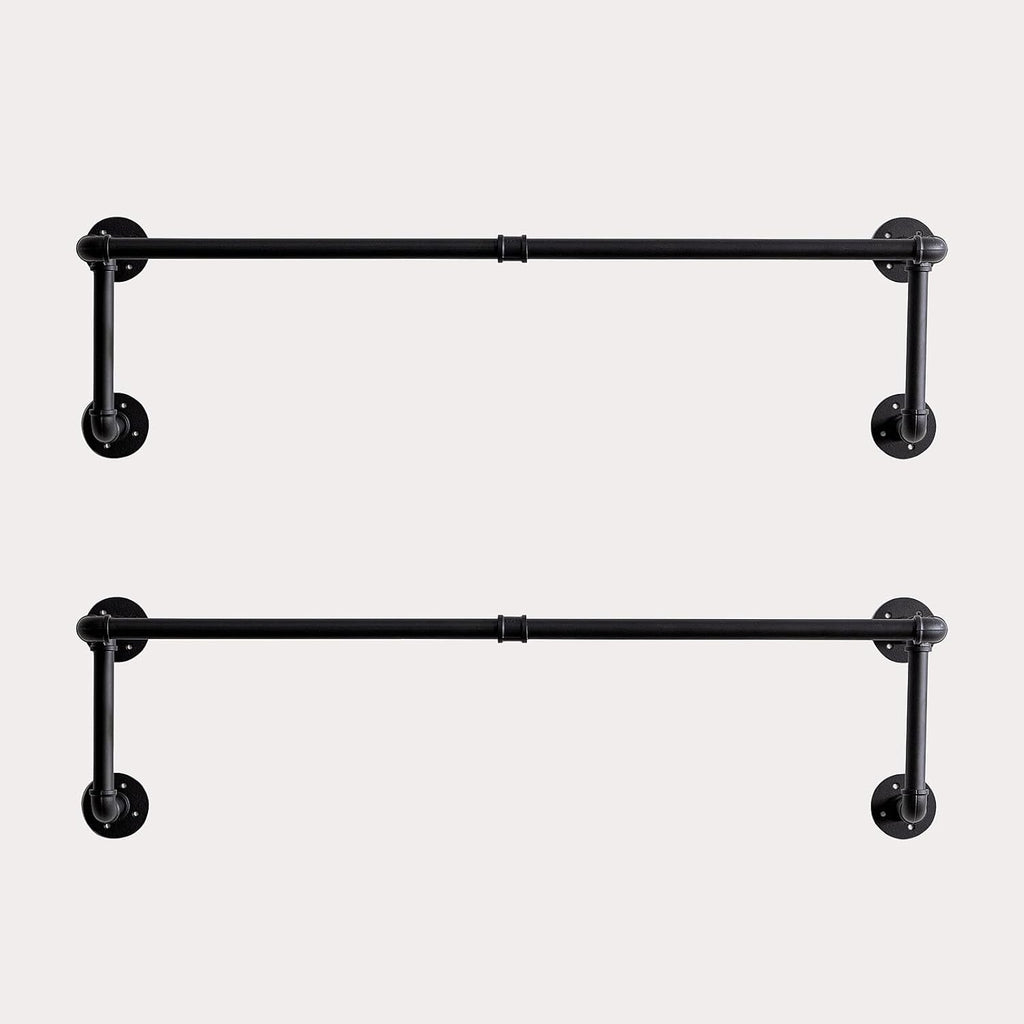 Clothes Rack, Industrial Wall Pipe Clothing Rack for Hanging Clothes, Wall Mounted Heavy Duty Space Saving Garment Rack, Multi-Purpose Clothing Hanging Rods for Closet Storage, Black, 2Pcs