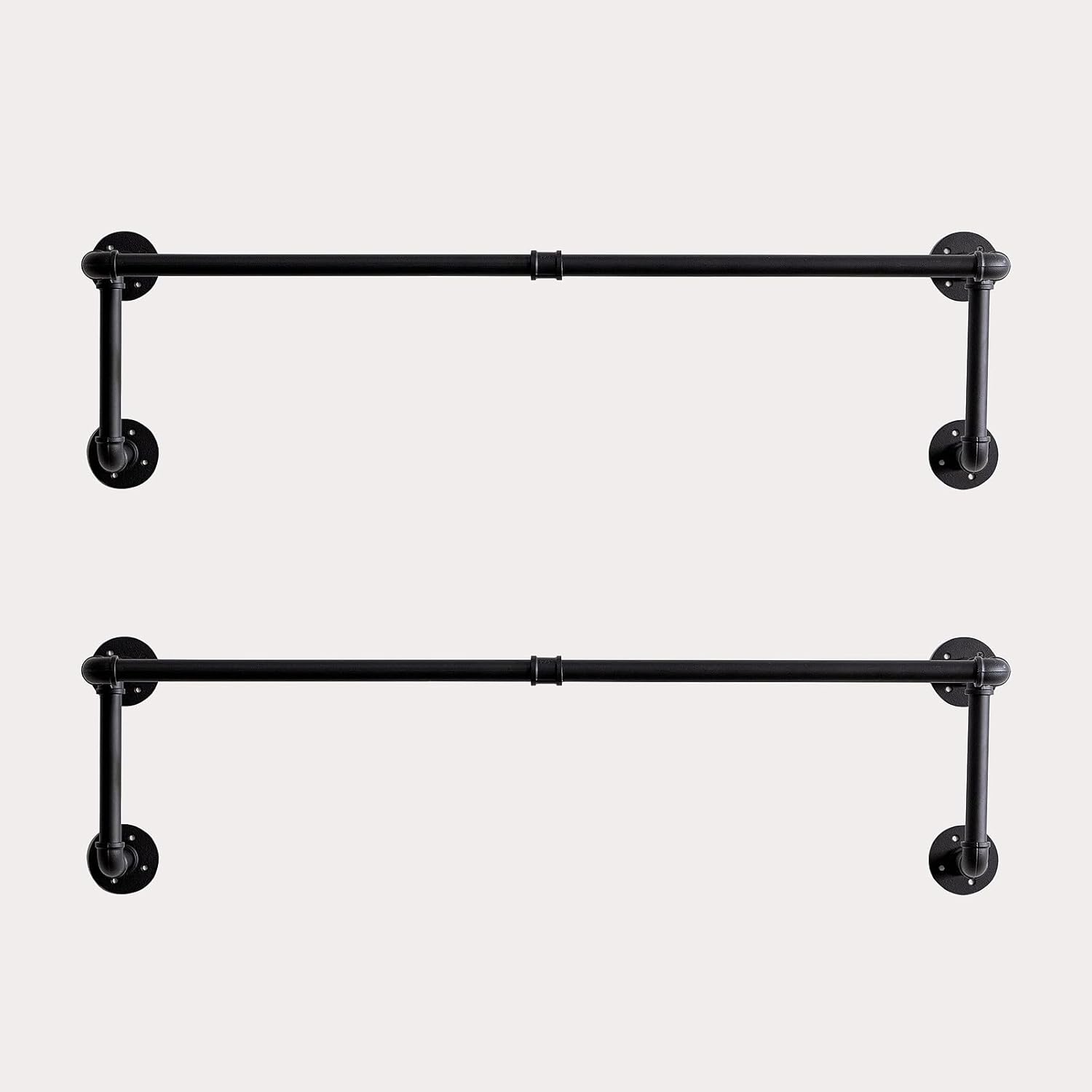 Clothes Rack, Industrial Wall Pipe Clothing Rack for Hanging Clothes, Wall Mounted Heavy Duty Space Saving Garment Rack, Multi-Purpose Clothing Hanging Rods for Closet Storage, Black, 2Pcs
