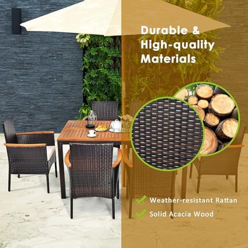 HAPPYGRILL 7-Piece Rattan Patio Dining Set Outdoor Wicker Dining Set with Umb...