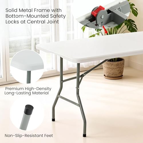5 Pack of 6 Foot Foldable Table with Built in Handle & Steel Legs