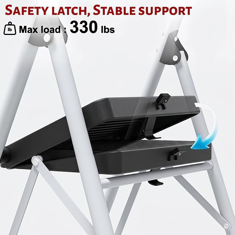 2 Step Stool Folding &Anti-Slip Pedals Lightweight Steel Ladder for House...