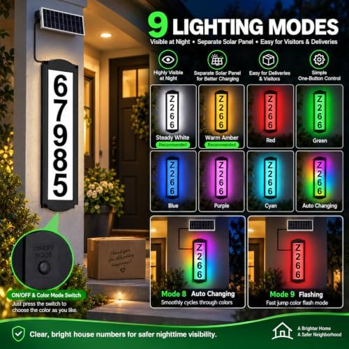 T-SUNUS Solar House Numbers with Separate Panel, IP65 Waterproof Outside